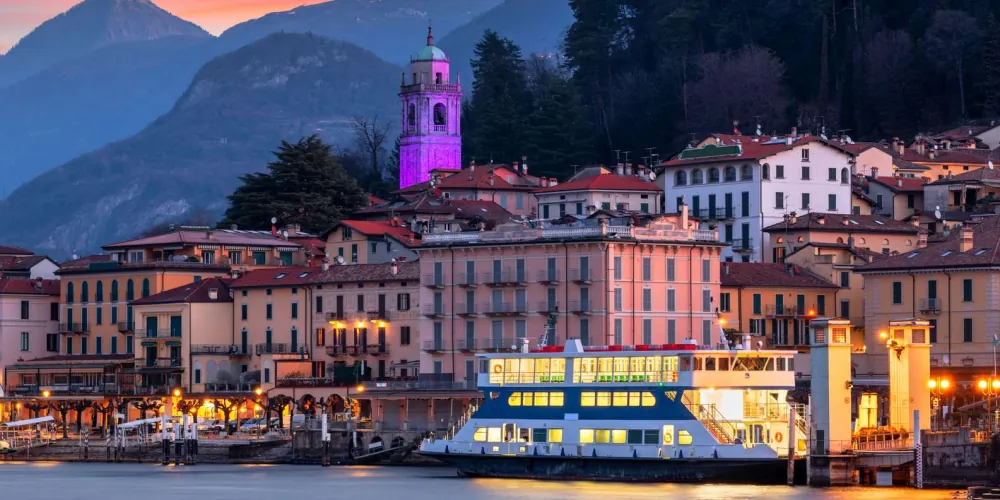 Lake Como's clear water and mountain backdrop from the boat